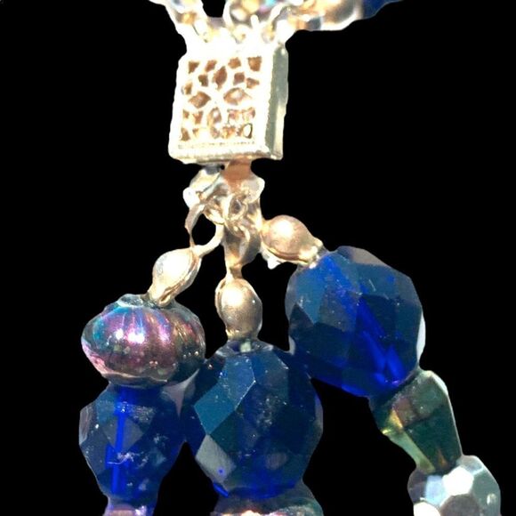 Artist made glass bead bracelet gold vermeil filagree clasp blue-silver-green - Picture 8 of 14